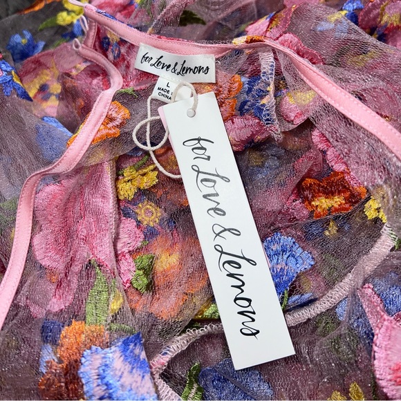 NWT For love & lemons Percy mini dress Peonies Size LARGE - Picture 12 of 14